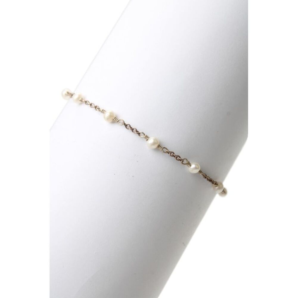 Designer Womens 925 Silver Seed Pearl Station Bracelet 7" 2.1g